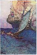 Howard Pyle An Attack on a Galleon: illustration of pirates approaching a ship Sweden oil painting artist